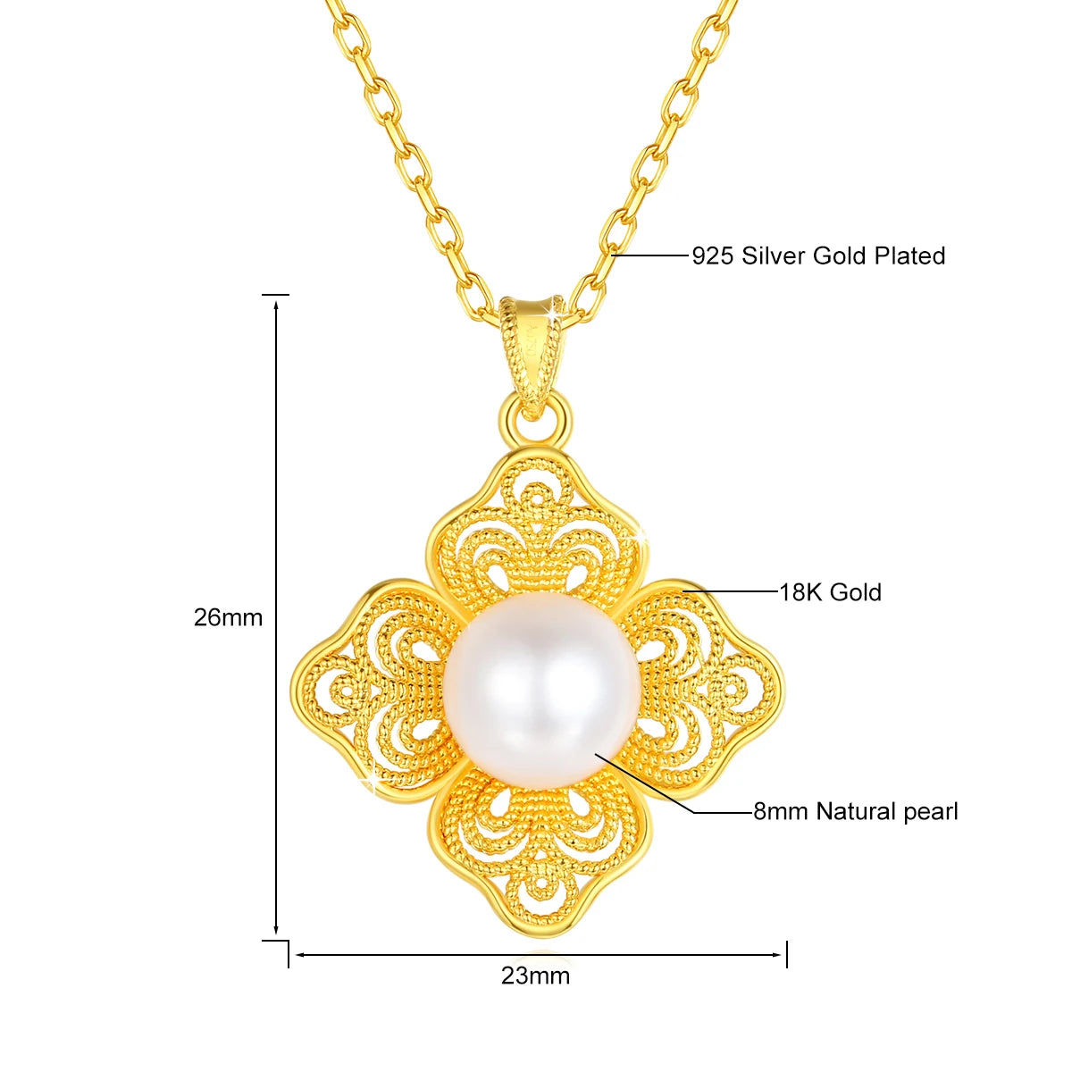 Gioiellieri Fine Jewelry Vintage Victorian Style Natural Pearl Rhombus 5d AU750 Pendant Gold Necklace 18K