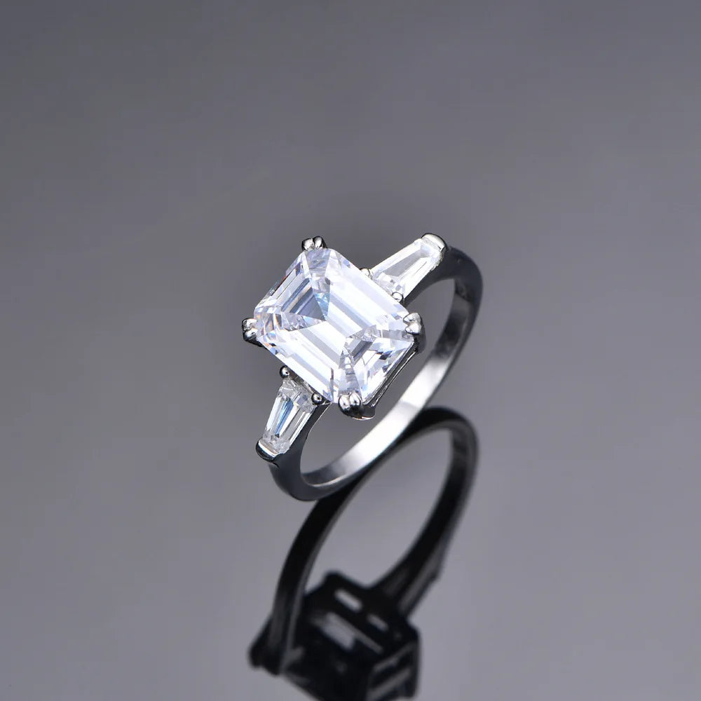 MuShan Jewelry Factory Rectangular Chamfered Car Flat 8 * 10 Pagoda Cutting High Carbon Diamond Ring Female 95 Silver