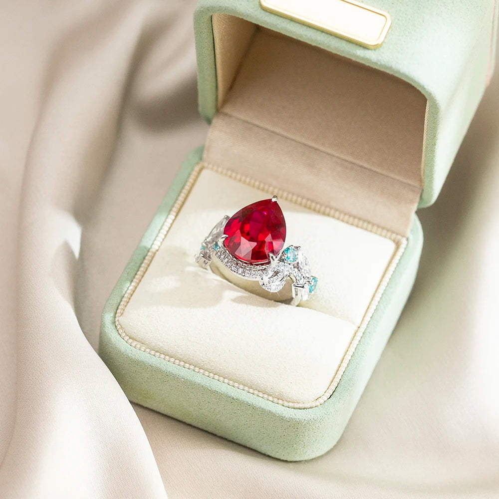 Gemfiori Messi Jewelry MSR-1539 Luxury PT 950 Stackable Ring Lab Gemstone