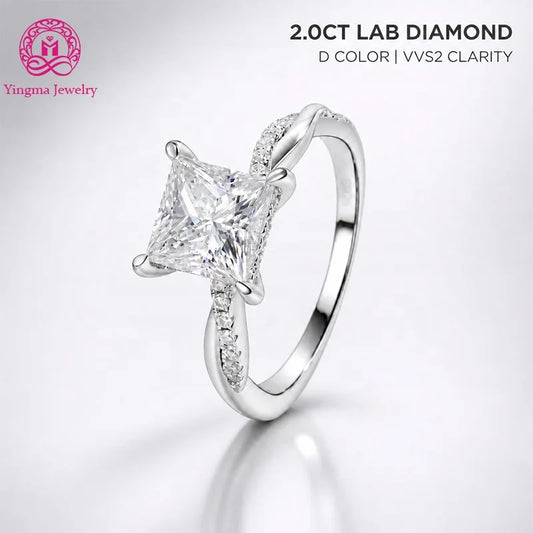 Gioiellieri 2CT D Color VVS2 Majestic Princess Cut Lab Grown Diamond Ring 9K 10K 14K 18K Real Gold PT950 Twisted Paved Women Statement Ring