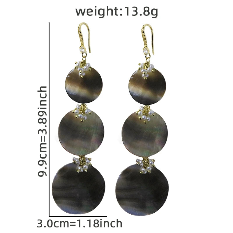 Natural Pearl 3 Pieces Black Shell Pendant Earrings Handmade Design Personality Earrings Banquet Women's Jewelry GE1817A