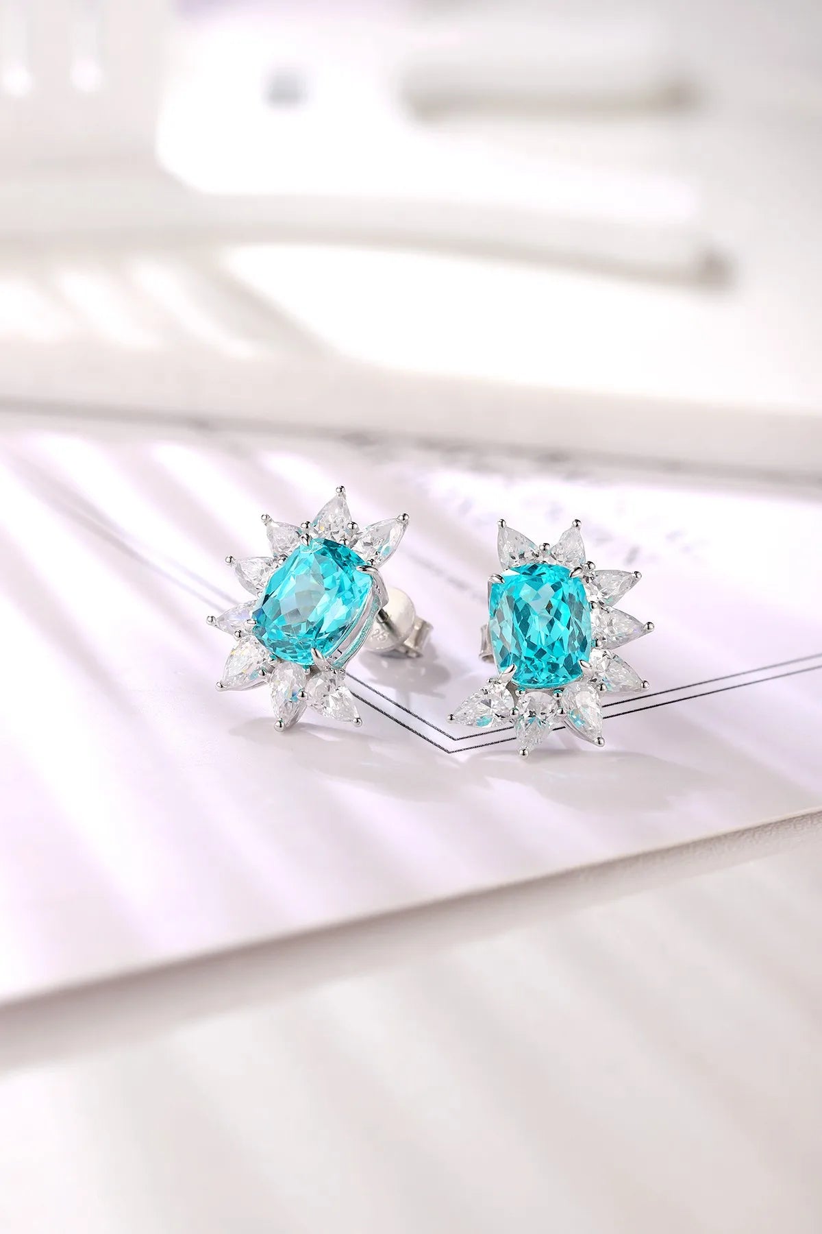 Gemfiori Anster High Quality S925 Lab Grown Paraiba Earring Stud Dainty Gemstone Stud Earrings for Women Daily Wear Gift