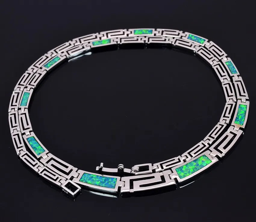 Aobao Christian Minimalist Geometric Silver Plated Copper Alloy Opal Link Chain Sweater Necklace for Women Gift