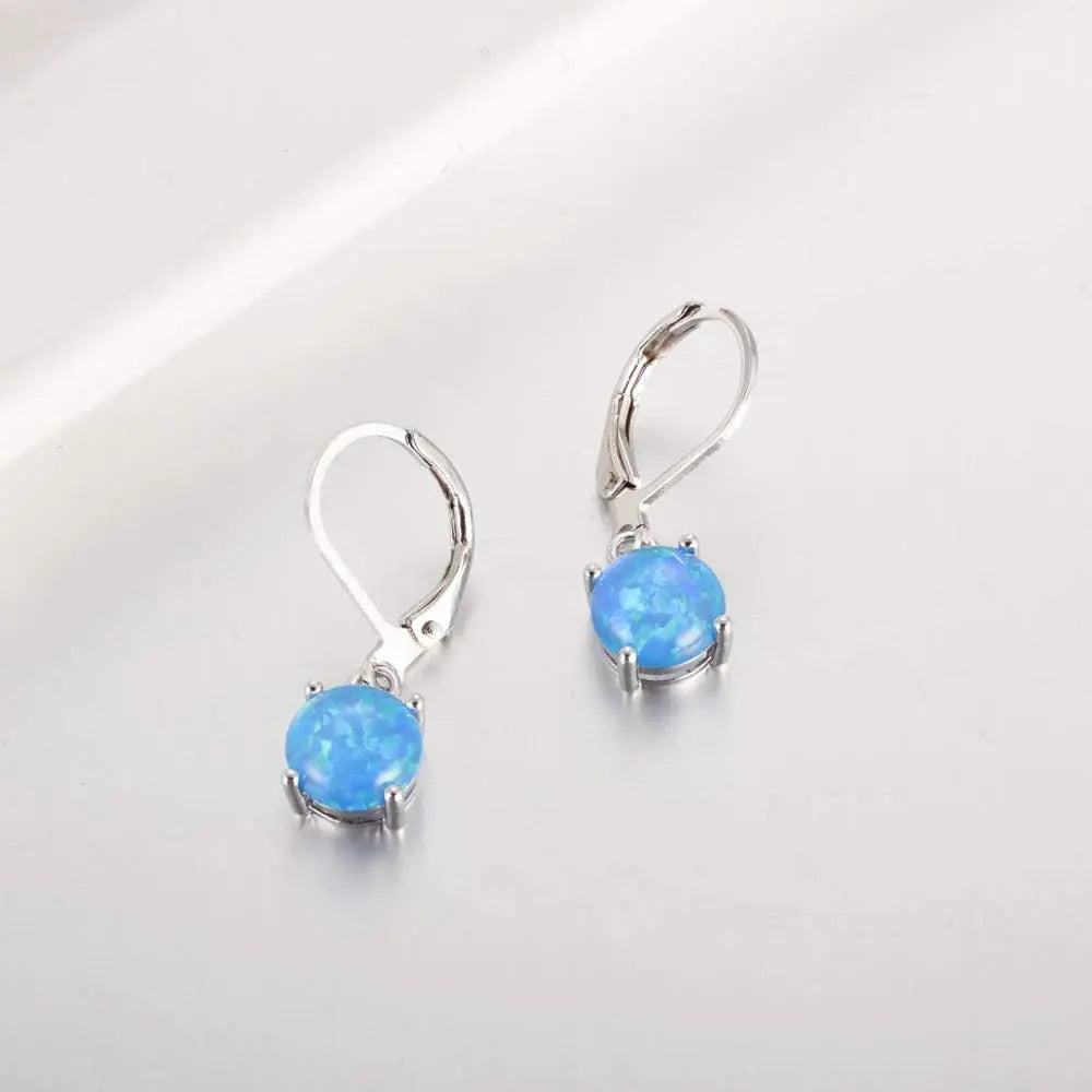 Single Round White Opal Pendant Earrings Trendy Fashion Jewelry for Women Brass Geometric Christian