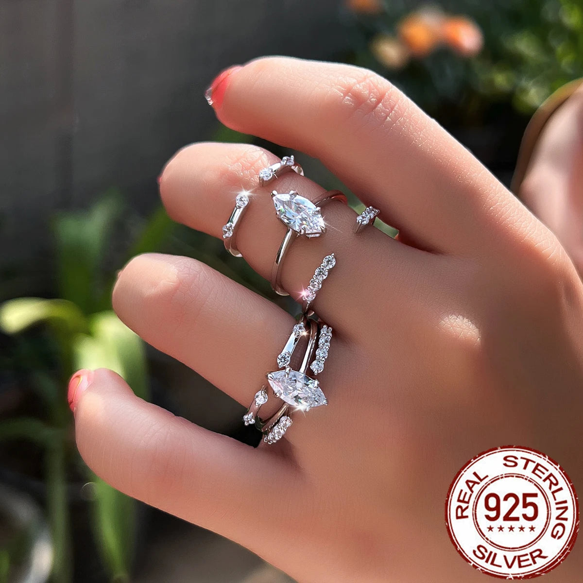 S&S 925 Sterling Silver CZ Stackable Ring Collection – Adjustable & Sized – Collection
