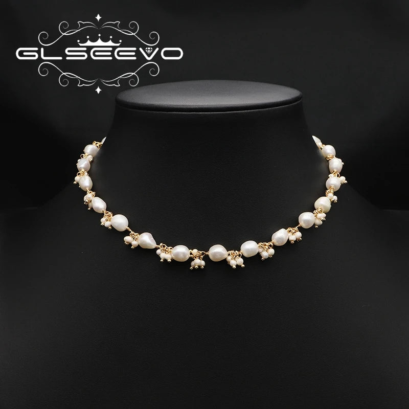 Natural Freshwater Pearl Baroque Short Necklace Luxury Gold Plated Charm Necklace Wedding Gifts for Brides Fine Jewelry