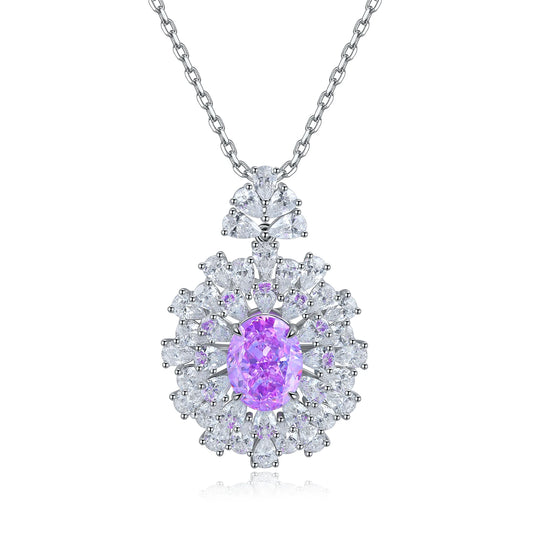 Gemfiori Anster purple Sapphire Mian Stone Oval Cutting 925 Silver Necklace Length 16cm 8.65ct Customizable Style Women's Necklace