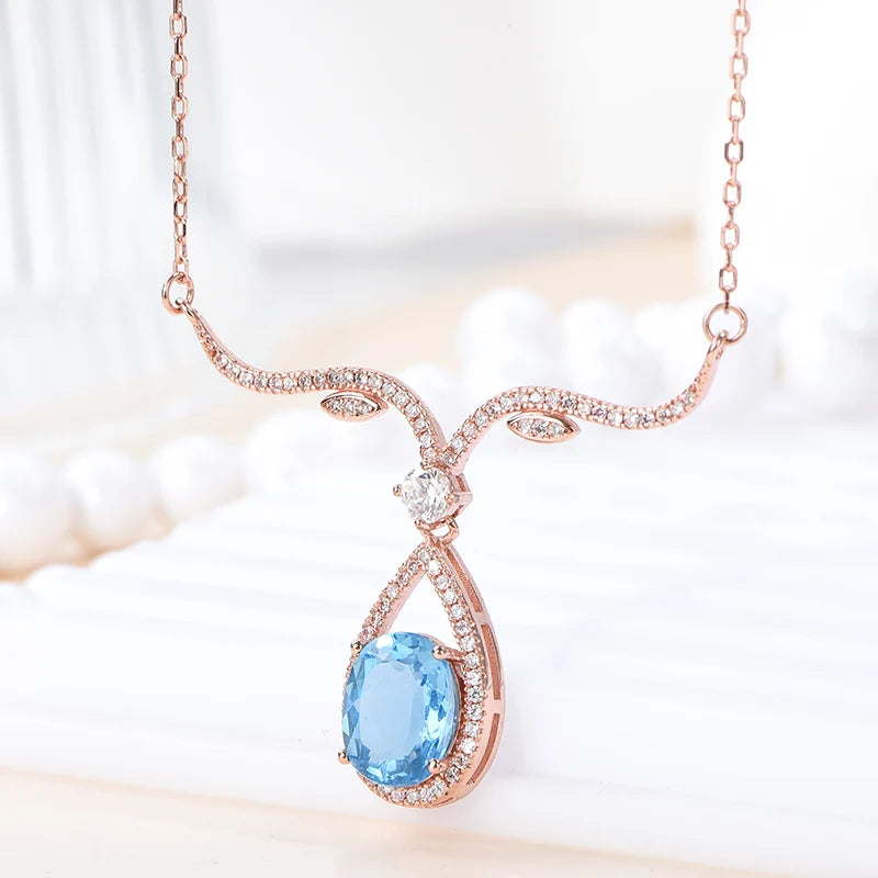 Gioiellieri Factory Supply High Quality 925 Sterling Silver Women's Rose Gold Plated Natural Topaz Choker Pendant Necklace Anniversary Party