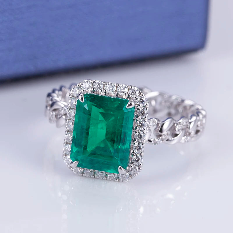 Gemfiori Messi Jewelry MS-560 18k Gold DEF Moissanite Create Emerald Ring