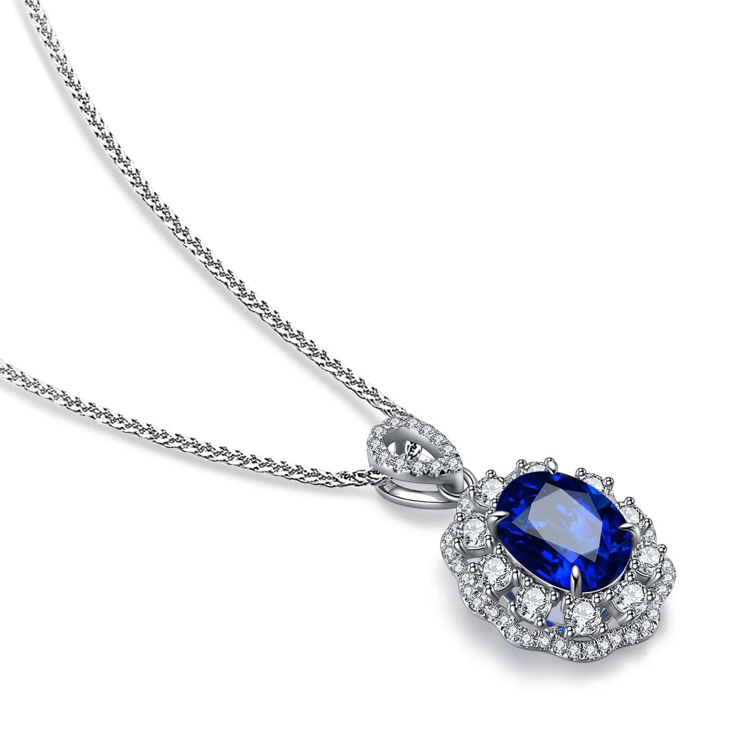 Gemfiori Anster 925 Sterling Silver High-quality Cultivated Sapphire Necklace - Suitable for Parties or As a Gift