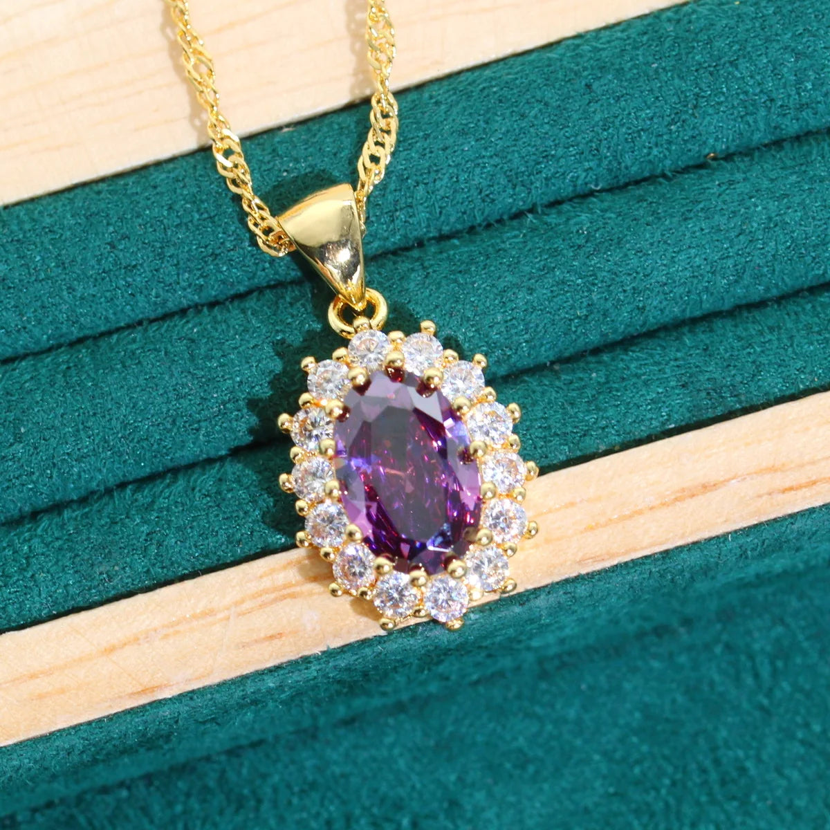 XOTICA Noble Purple Zircon Jewelry Set for Women Gold Bracelet Earrings Necklace Pendant Ring for Wedding or Date Birthday Gifts