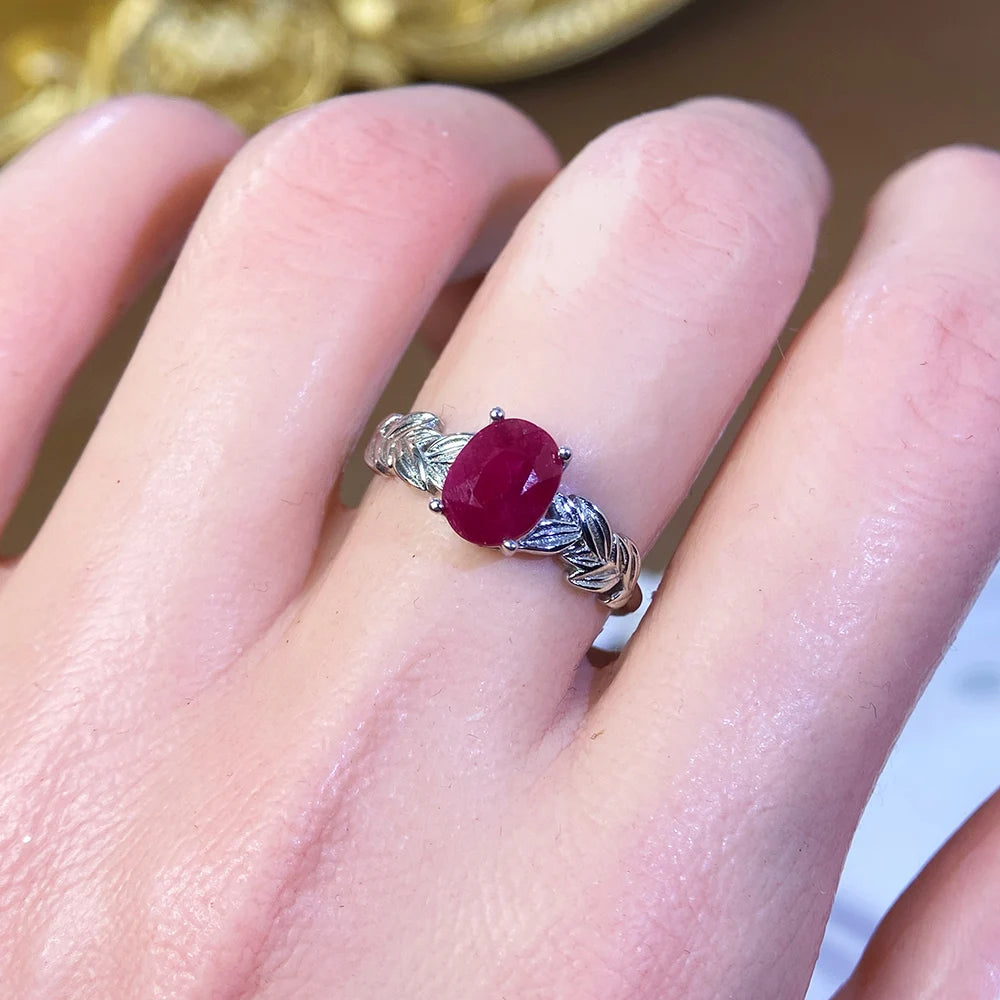 Gioiellieri Rhodium Plated Gemstone Ring Natural Ruby Prong Setting Certified Engagement Wedding Anniversary Party Gift Everyday