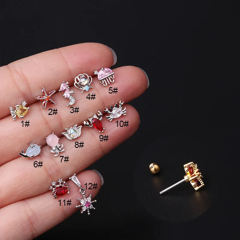 S&S Stainless Steel AAA Zircon Ocean Series Ear Bone Nail | Gold & Silver | 12 Designs
