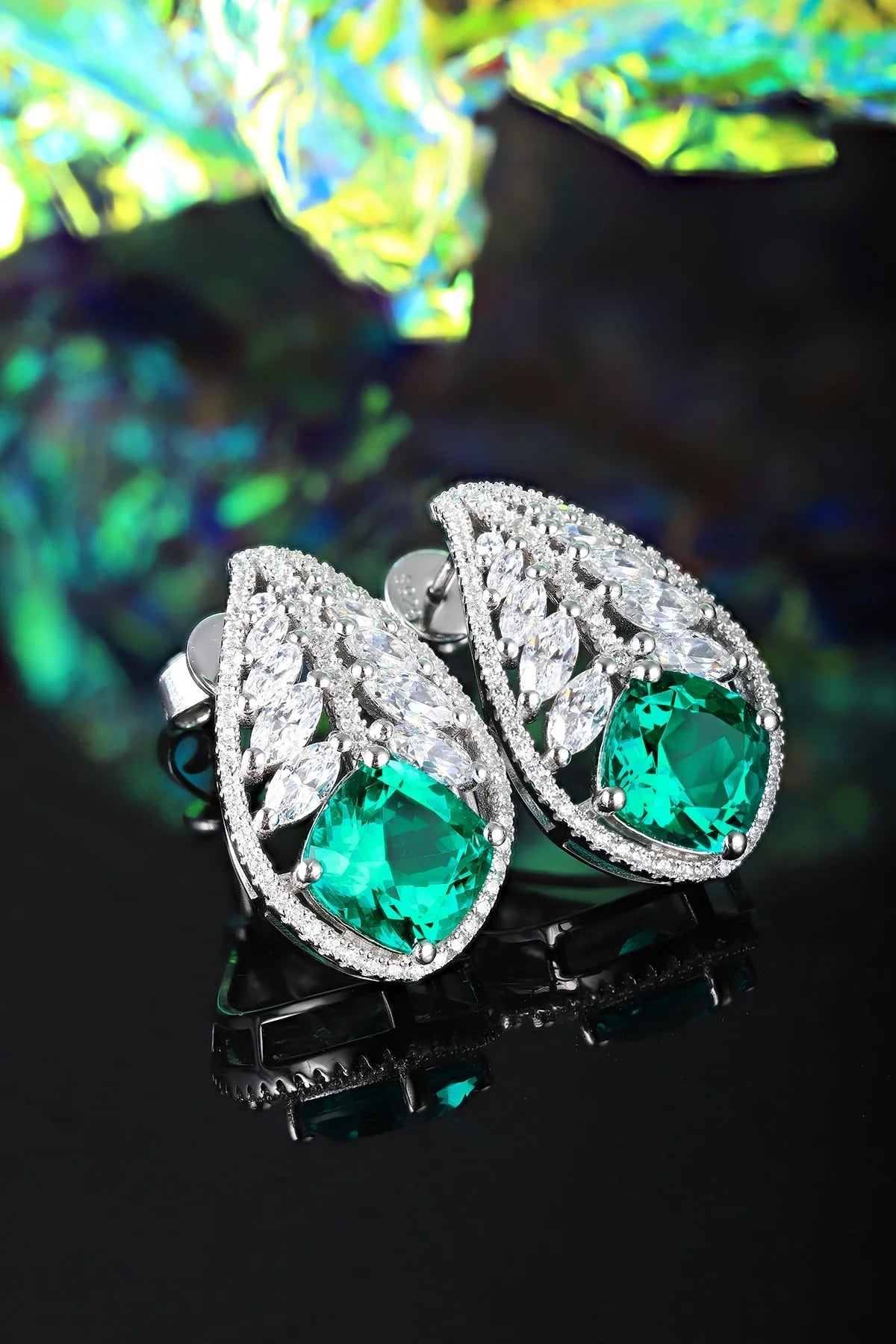 Gemfiori Anster High Quality S925 Lab Grown Emerald Earring Stud Dainty Gemstone Stud Earrings for Women Daily Wear Gift