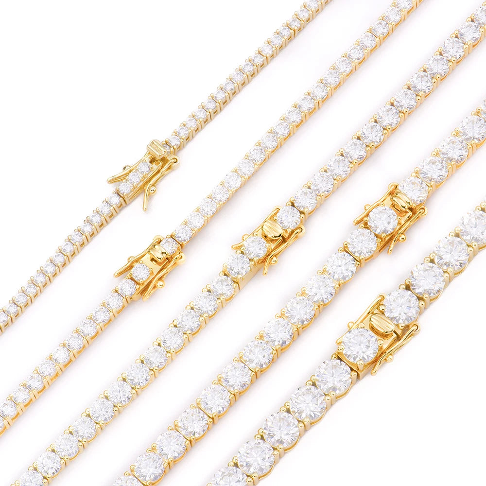 ArtistA Men Women Hip Hop Gra Certified Sterling 925 Silver Yellow Gold Plated Claw Setting Moissanite Tennis Chain Bracelet