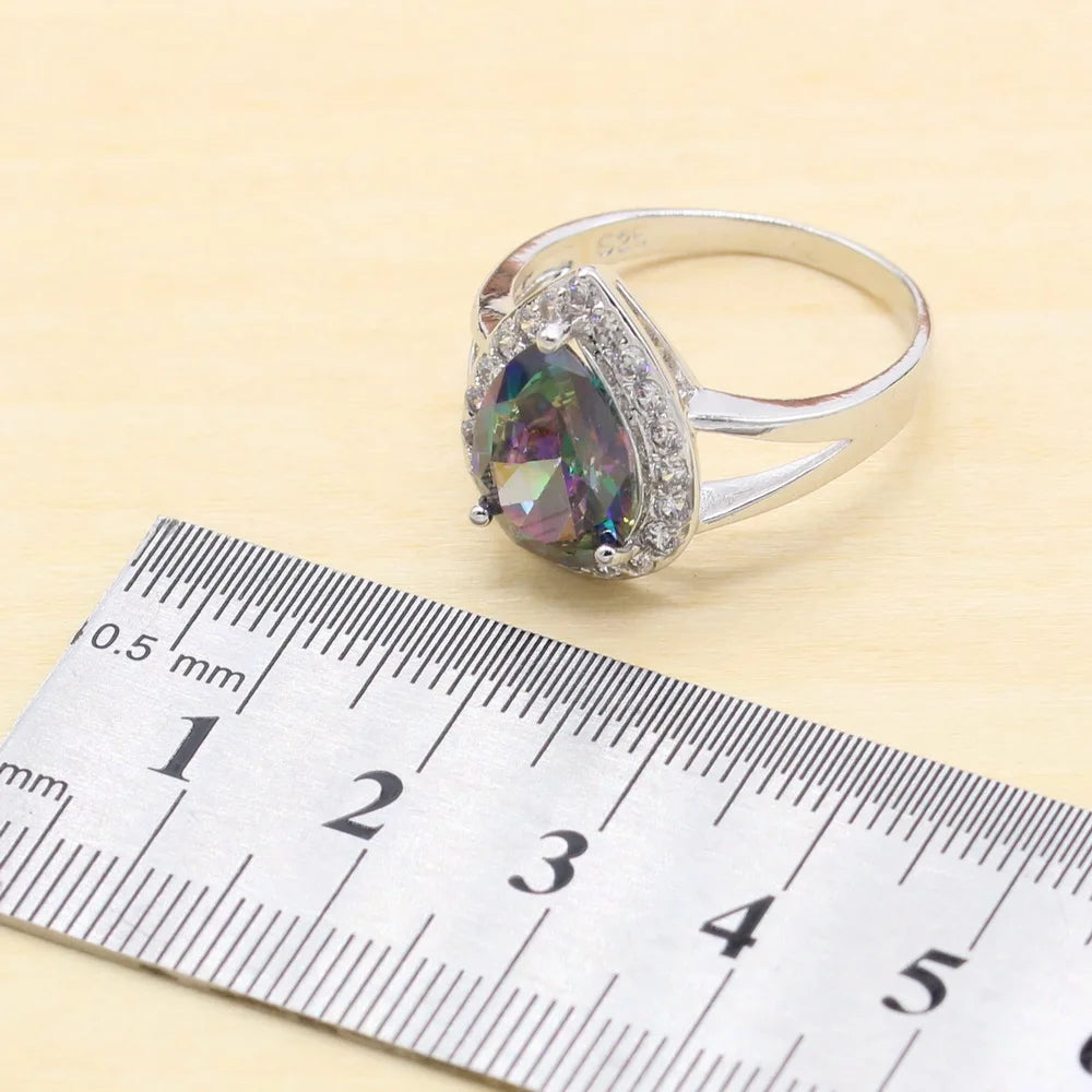XOTICA Rainbow Zircon 925 Sterling Silver Women's Jewelry Set Wedding Ring Earrings Necklace Bracelet for Party or Christmas Gift