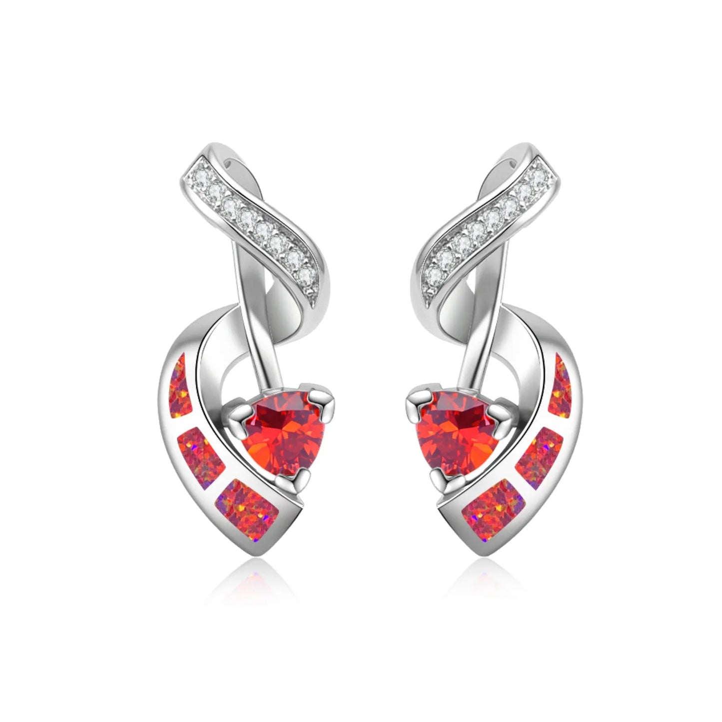 Aobao Silver Plated Brass Opal Christian Heart Earrings Bohemian Style Women's Gift