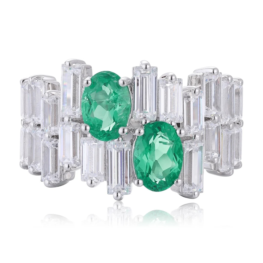 Gemfiori Jewelry Trendy High Quality S925 Silver Cultivated Emerald Ring Unisex Engagement Ring for Wedding Party or Gift