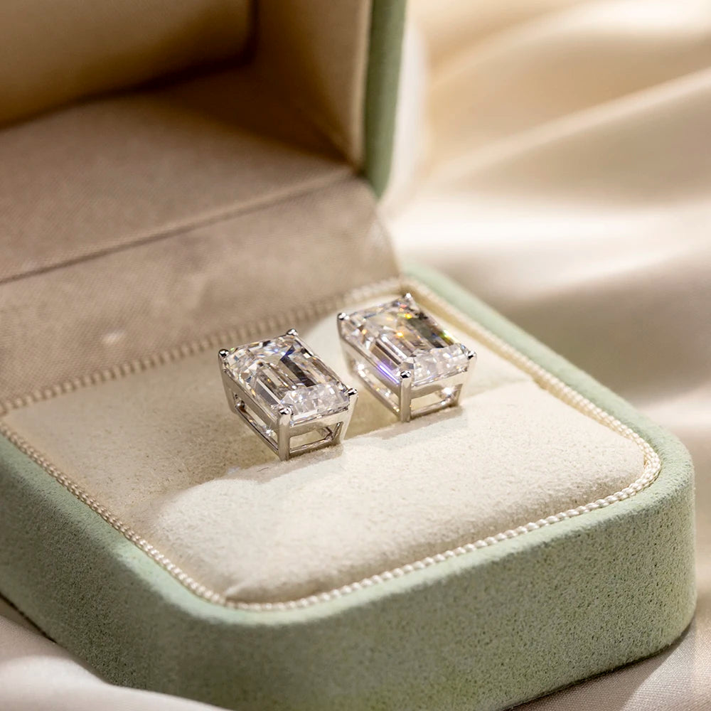 Gemfiori MSE-368 9K Solid Gold With 1ct Loose Lab Grown Diamond Emerald Cut Solitaire Earring Hop Sale Gold Gemfiori Price