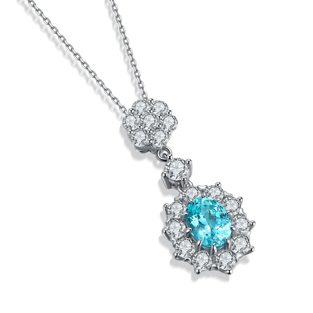Gemfiori Anster 925 Sterling Silver High-quality Cultivation Lab Grown Paraiba Necklace - Suitable for Parties or As a Gift