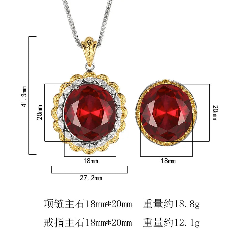 REDheart Copper Inlaid Pearl Plated Two-Color Open Ring Simulation Flower Design 18K Gold Plated Women's Pendant Necklace Jewelry Set