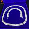 Men's 925 Sterling Silver Hip Hop Cuban Chain Bracelet/Necklace Set White/Rose Gold 925 VVS Moissanite Moissanite Necklaces