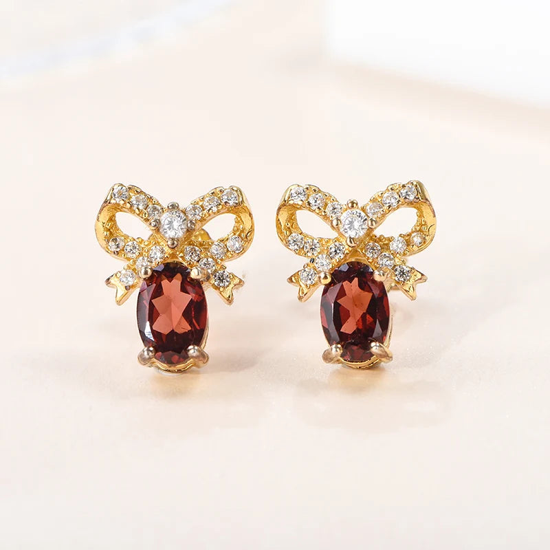 Gioiellieri Elegant Natural Garnet Stud Earrings, Gift Box Packed, Perfect Women's Day/Christmas Gift