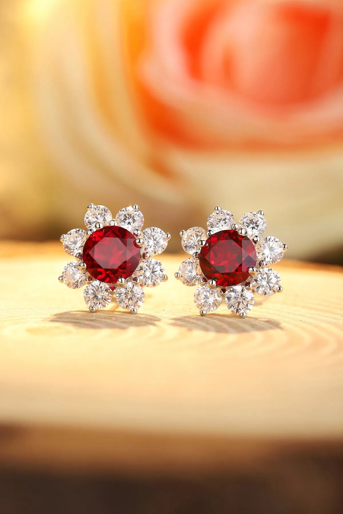 Gemfiori Anster High Quality S925 Lab Grown Ruby Earring Stud Dainty Gemstone Stud Earrings for Women Daily Wear Gift