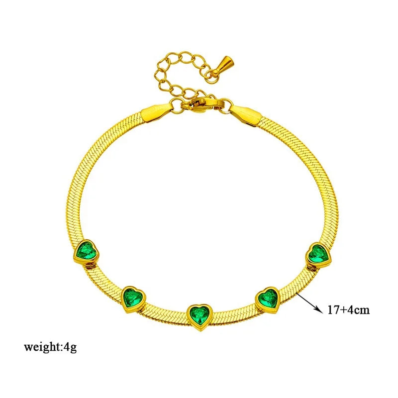 Gold Green Crystal Heart Necklace & Bracelet Jewellery Set | Coordinated Luxury Fashion Set