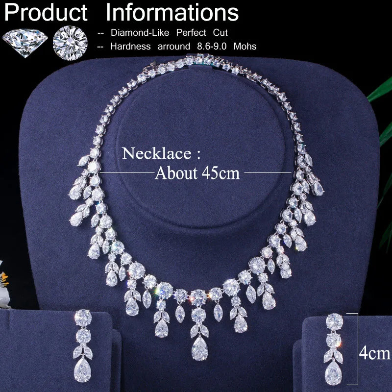 Luxury Dark Blue Women Wedding Party Dress Jewellery Big Dangle Drop Bridal CZ Necklace Earrings Jewelry Sets