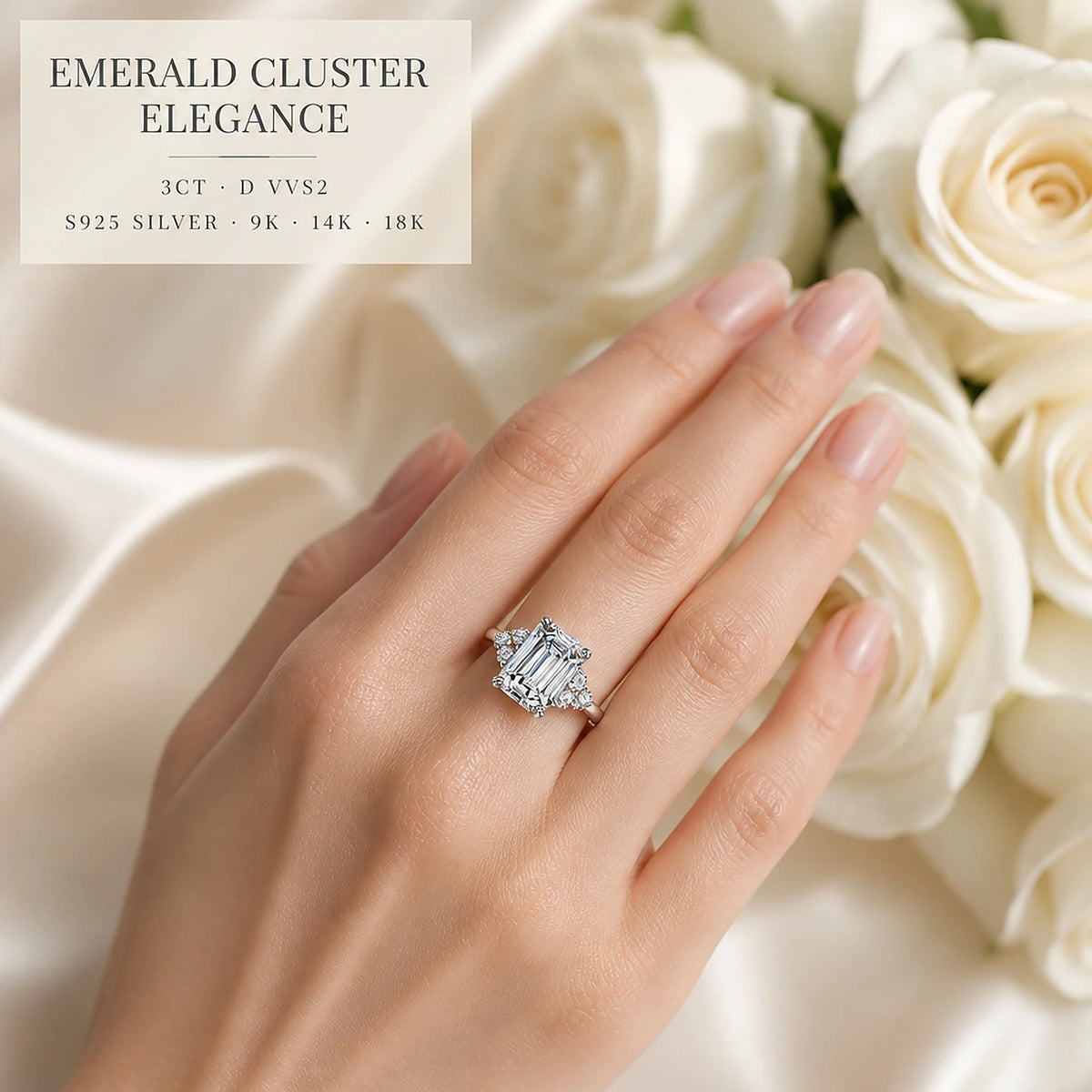 Gioiellieri D VVS2 High Clarity Emerald Cut Lab Grown Diamond Ring 3Carat 9K/10K/14K/18K White/Yellow/Rose Gold Women Fashion Ring