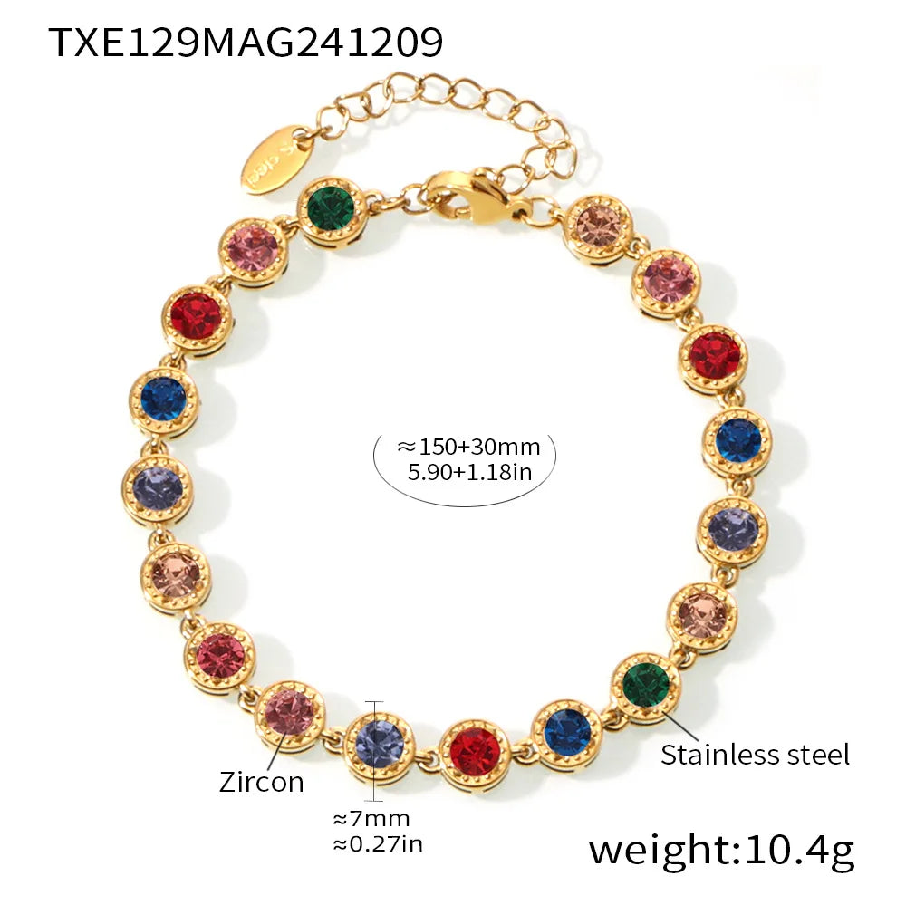 REDheart New Stainless Steel Full Drill 3A Zircon Mixed Color Bracelet PVD Vacuum Electroplating Does Not Fade Necklace Jewelry Set