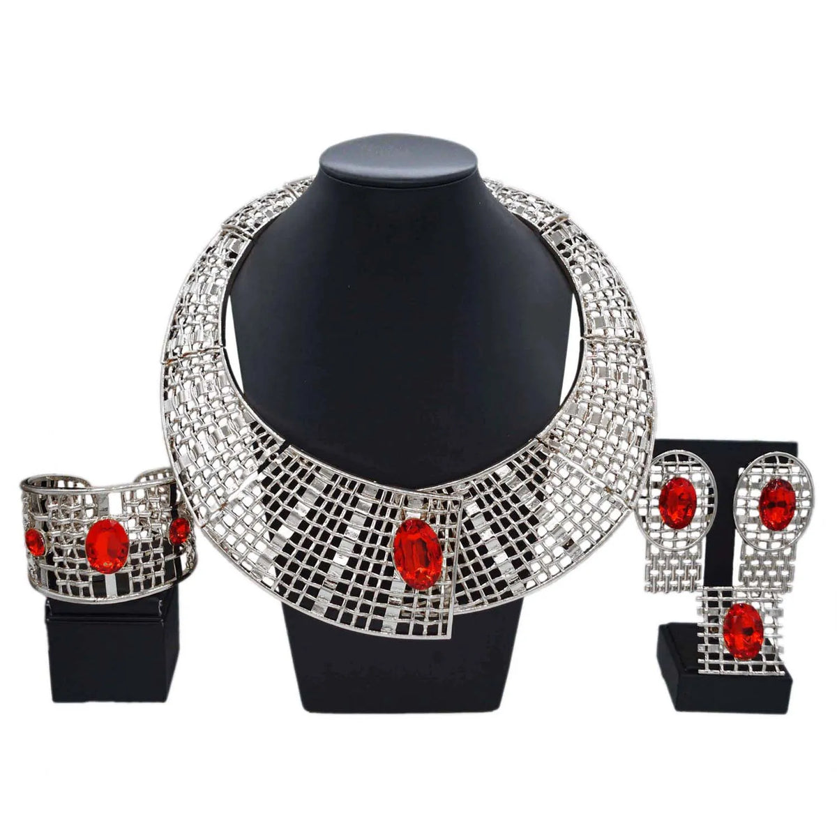 S&S 24K Gold Plated Statement Jewellery Set – Necklace, Bracelet, Earrings & Ring – Crystal & Rhinestone – Collection