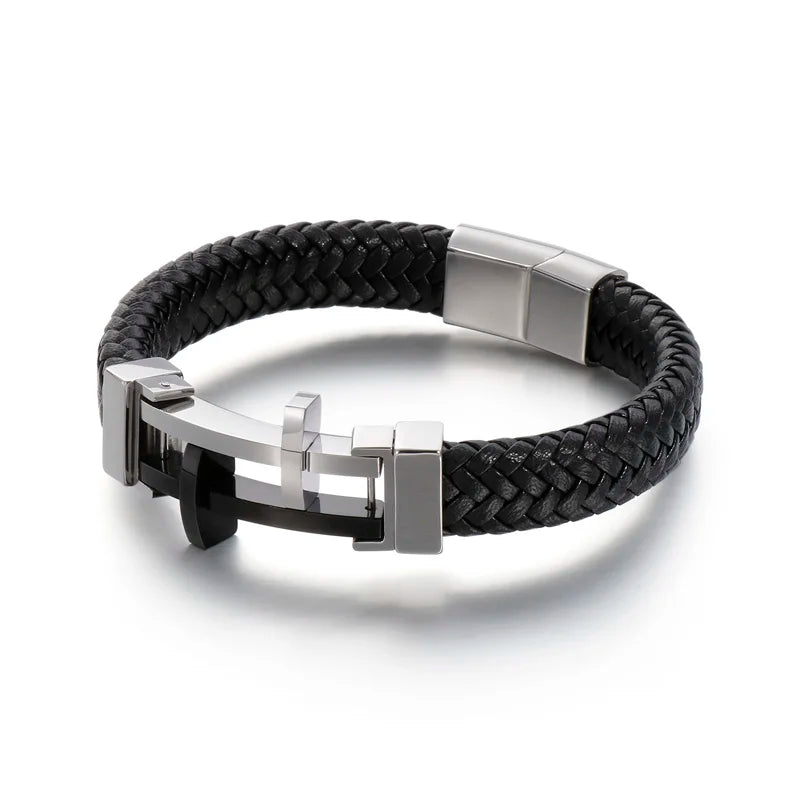 KALEN Trendy Genuine Leather Cord Bracelet Men Stainless Steel With Magnetic Clasp