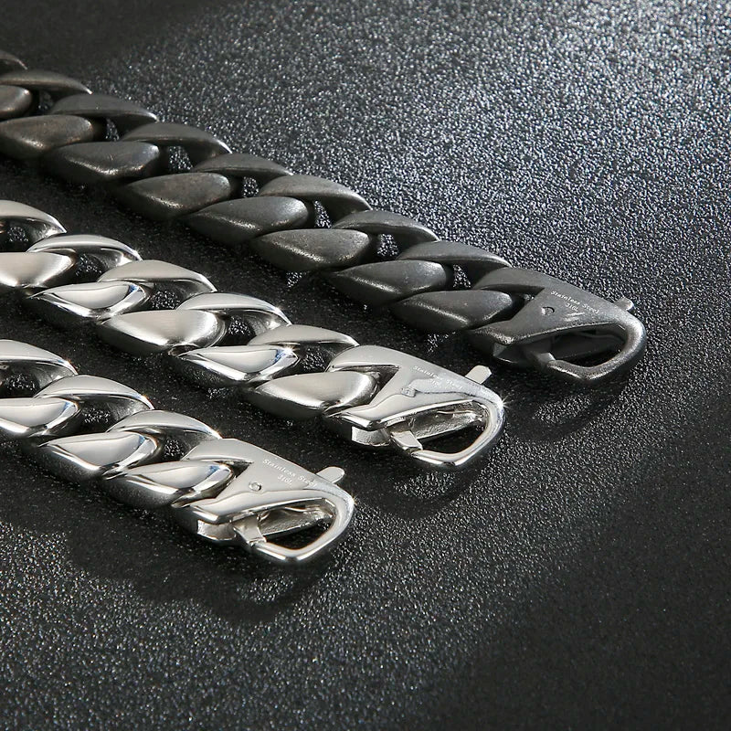 KALEN 15mm Casting Stainless Steel Vintage Cuban Bracelet Braccialetti Uomo Acciaio Inox