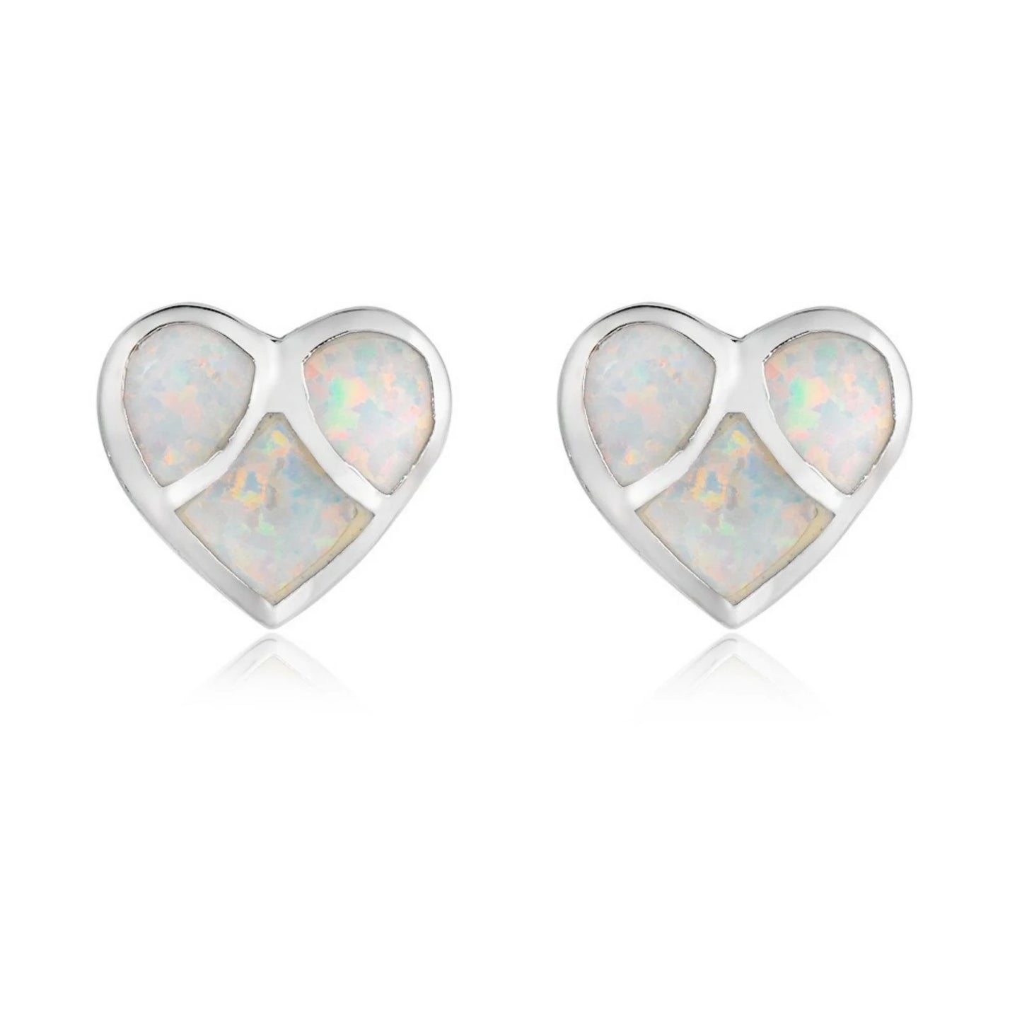 Patchwork Heart Opal Stud Earrings - Iridescent Opal Segment Design | Dainty Romantic Daily Jewelry Bulk Gifts