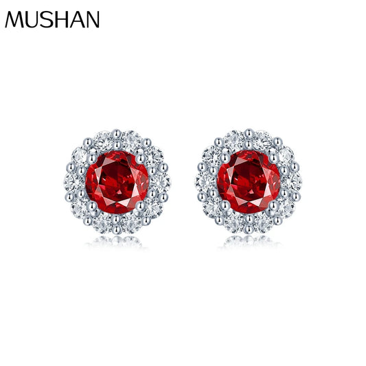 MUSHAN Jewelry Factory 925 Sterling Silver Earrings Round Synthetic Gemstones Ruby Emerald S925 CZ Zirconium Stud Earrings