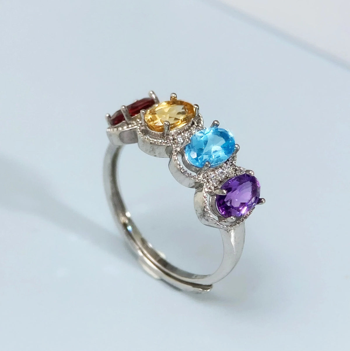 Gioiellieri Real Natural Gemstone Ring with S925 Sterling Silver Multi Color Amethyst Garnet Topaz Peridot Citrine Fine Jewelry for Women