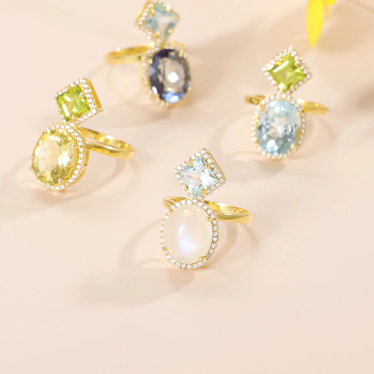ArtistA Abiding 2025 New Arrival 14K Yellow Gold Plated 925 Sterling Silver Big Stone Oval 10x12MM Colored Gemstone Cocktail Party Ring