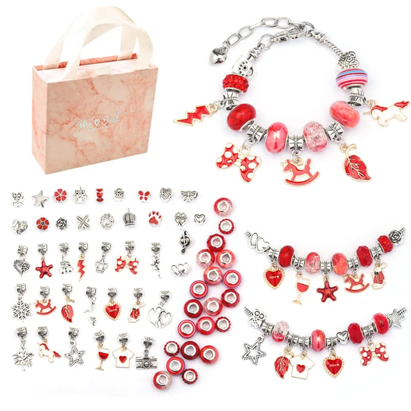 Wholesale 66PCS/Set Cartoon Kids DIY Bracelet Set with Jewelry Gift Box Fantasy Girls Charms Bracelet Making Kit Colorful