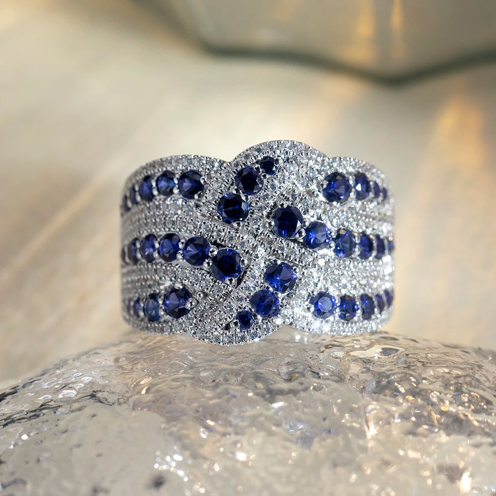 Messi Jewelry Custom Jewelry MSR-1609 925 Silver Half Eternity Ring Lab Grown Sapphire Ring