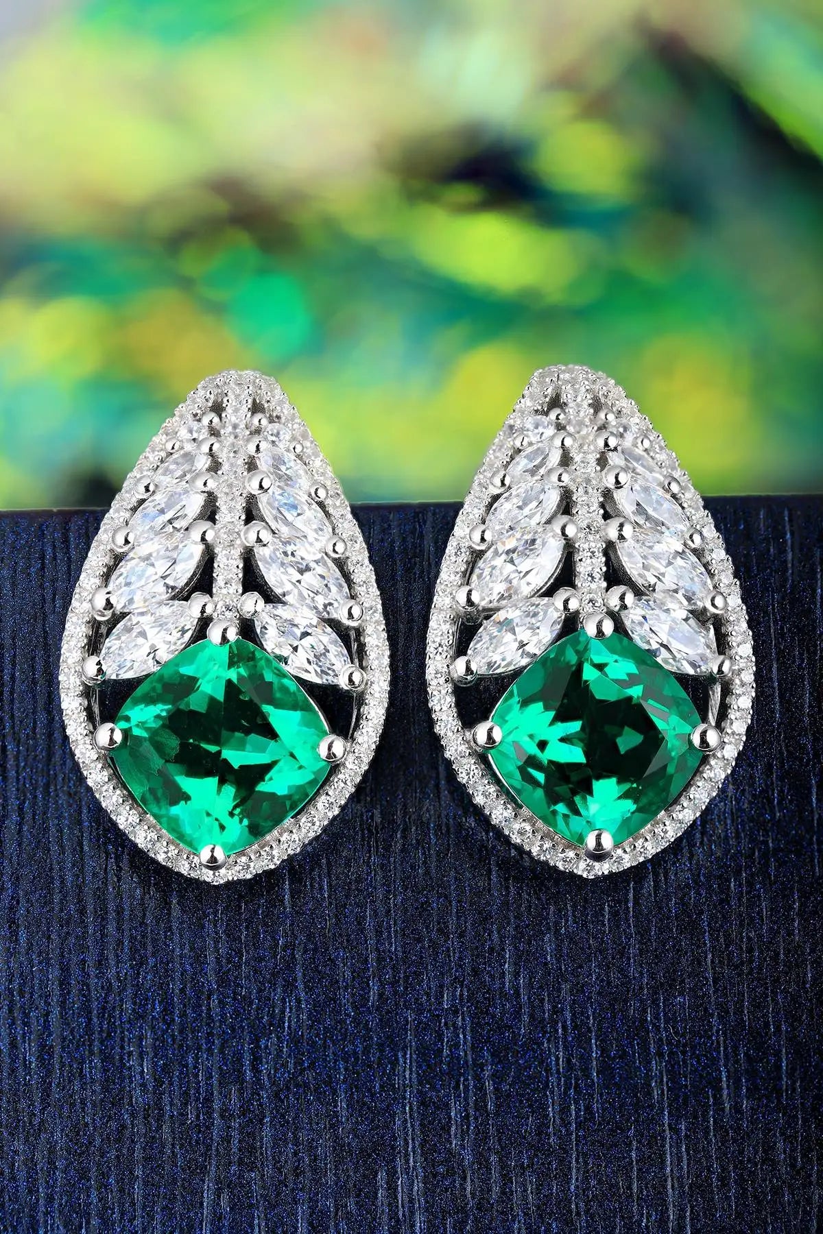 Gemfiori Anster High Quality S925 Lab Grown Emerald Earring Stud Dainty Gemstone Stud Earrings for Women Daily Wear Gift