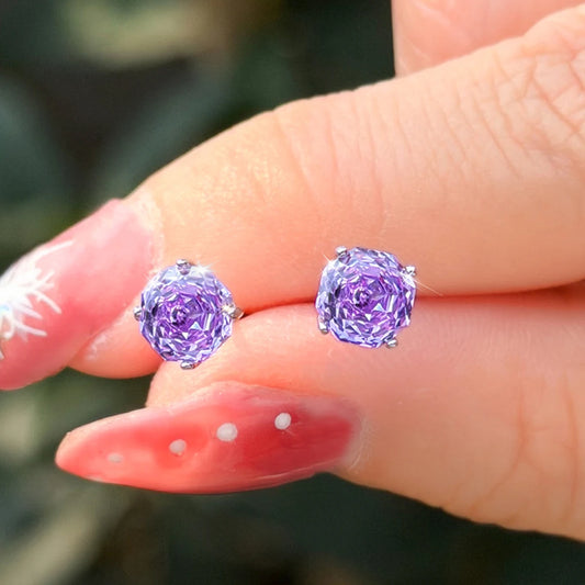 S&S 925 Silver Rhodium Plated Rose Flower Cut Zircon Stud Earrings – Collection