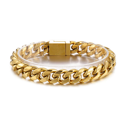 KALEN 215mm Vintage Silver/Gold Color Stainless Steel CNC Stone Cuban Link Bracelets