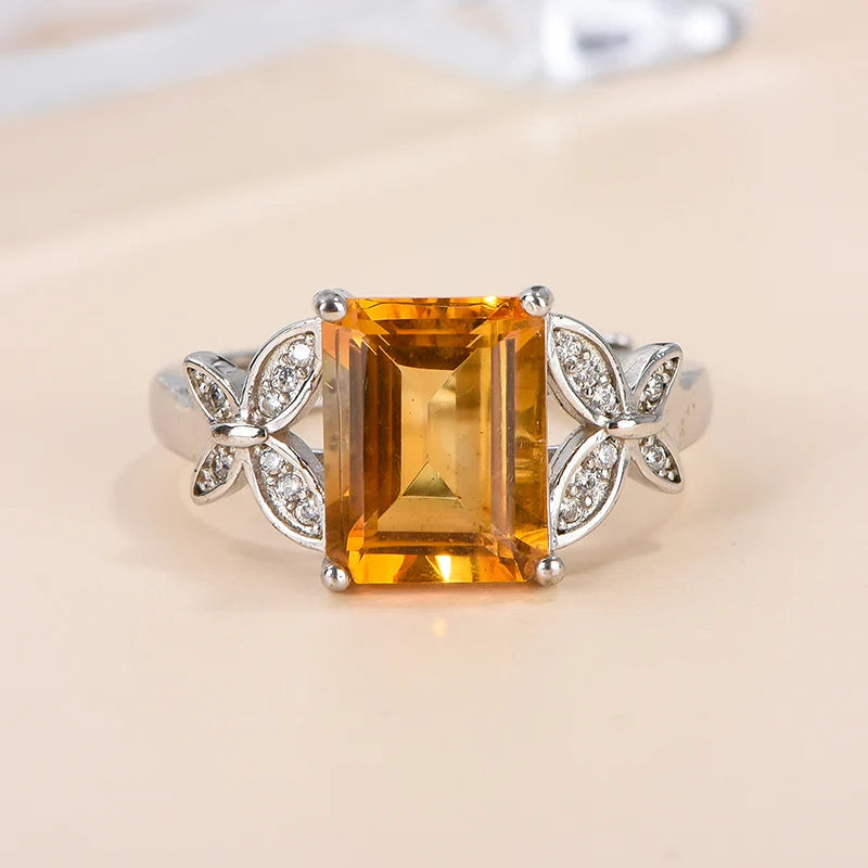 Gioiellieri Natural Crystal Emerald Cut Rhodium Plated 925 Sterling Silver Prong Setting Third Party Certified Luxury Engagement Ring for