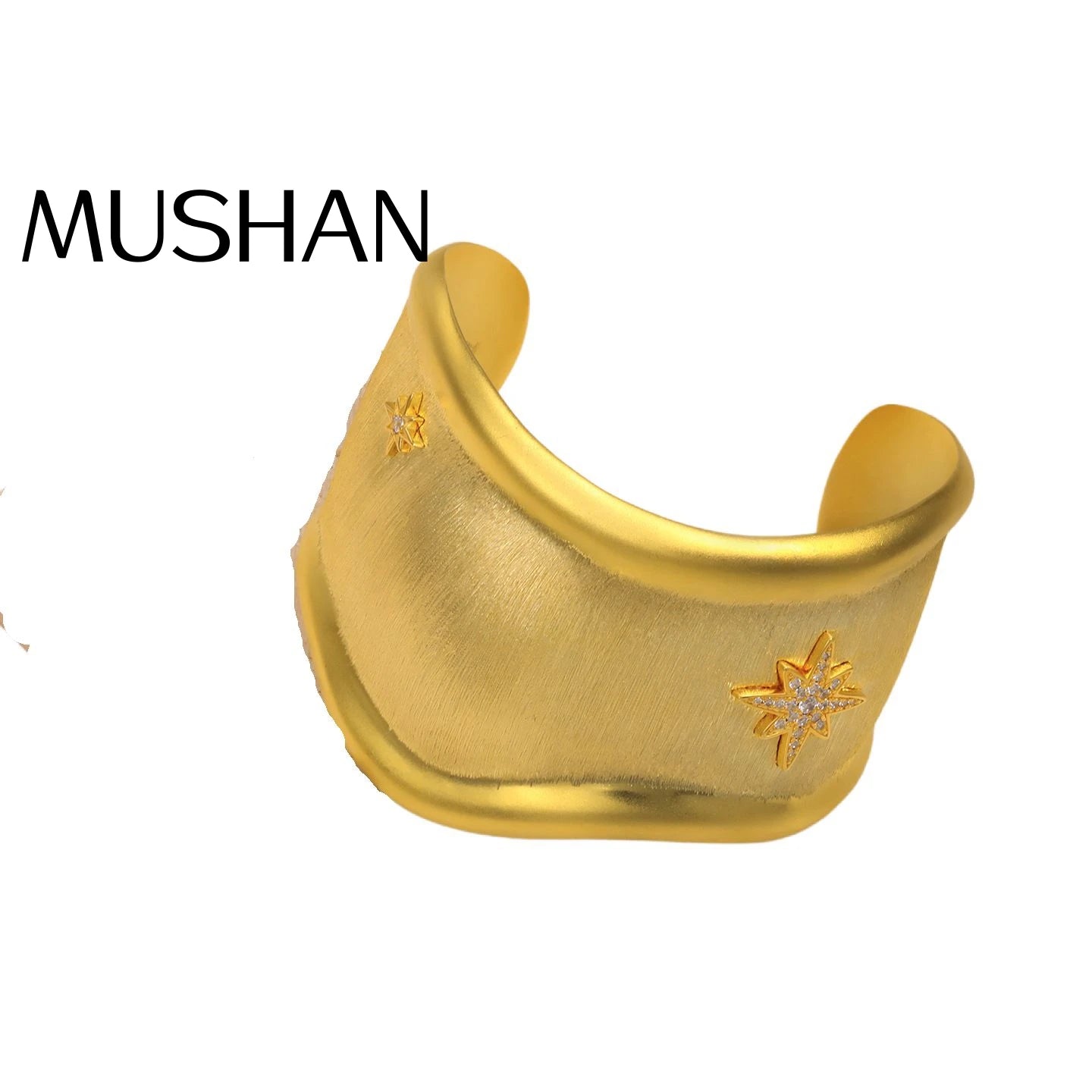 MuShan Jewelry Factory Italian Craftsmanship Eight-pointed Brushed Bracelet for Women with Diamond-encrusted Six-pointed Hands