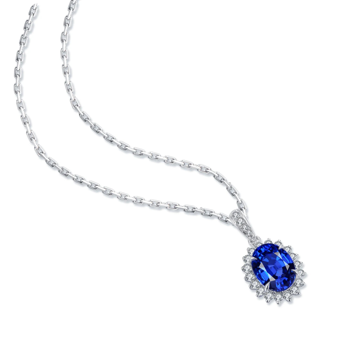 Gemfiori Spot Product Lab Grown Sapphire and Diamond Pendant in S925 Sterling Silver for Gift Pendants or Charms Type