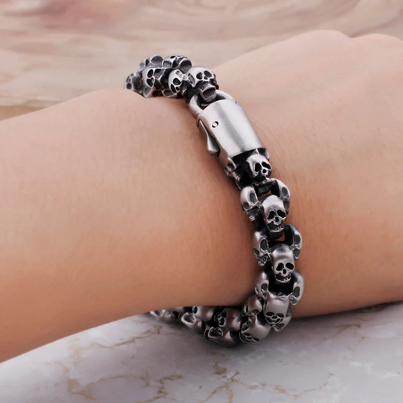KALEN Punk Men Stainless Steel Bracelet Bangles Skeleton Skull Links Fashion Jewelry Bracelet