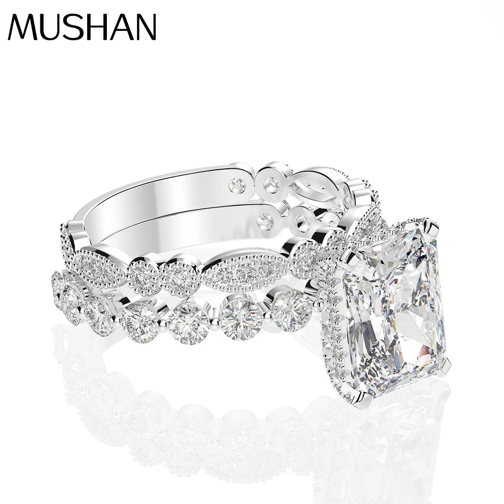 MuShan Jewelry New Fashionable Light Luxury Platinum Plated Silver High Carbon Diamond 4ct Rectangular 8*10 Women's Party