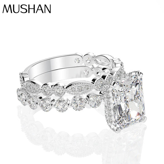 MuShan Jewelry New Fashionable Light Luxury Platinum Plated Silver High Carbon Diamond 4ct Rectangular 8*10 Women's Party